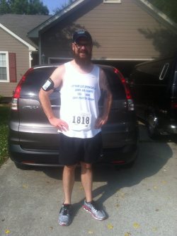 Me post-race back at the house sporting my shirt honoring my Grandfather Staff Sargent Arthur Lee Spencer Sr.